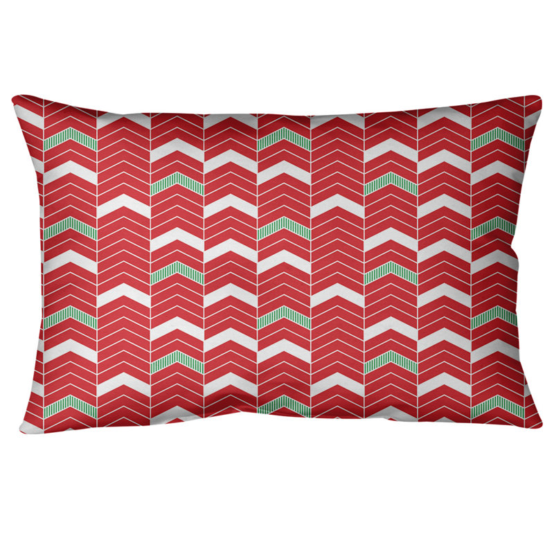 Coussin lombaire à chevrons, Rouge / Vert / Blanc