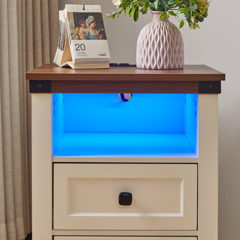 Farmhouse Side Table with Charging Station