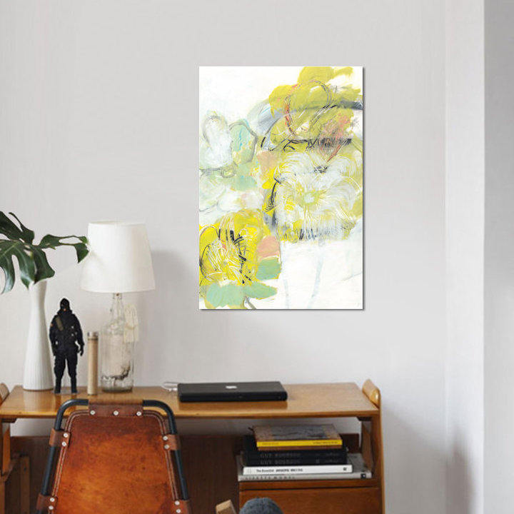 « yellow floral abstract i », impression sur toile, H 12 po x l 8 po x P 0,75 po, Toile tendue, Pas de tapis
