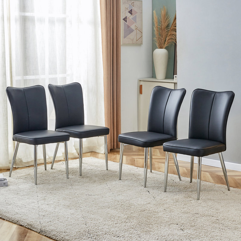Dining Chairs(Sest Of 4), Black, Silver