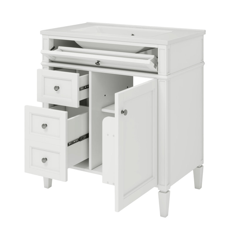 Meuble-lavabo de 30 po avec lavabo, armoire fonctionnelle 2 tiroirs et compartiment basculant, tiroir pratique de conception moderne, pour rangement