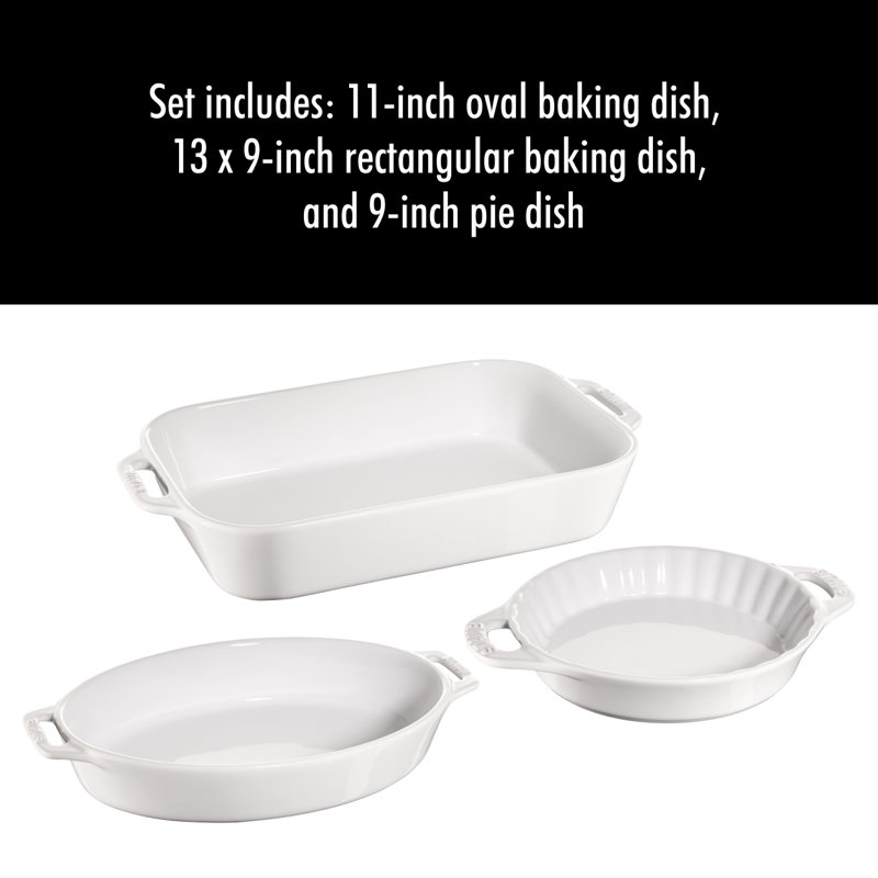 White Ceramic 3-Piece Baking Dish Set