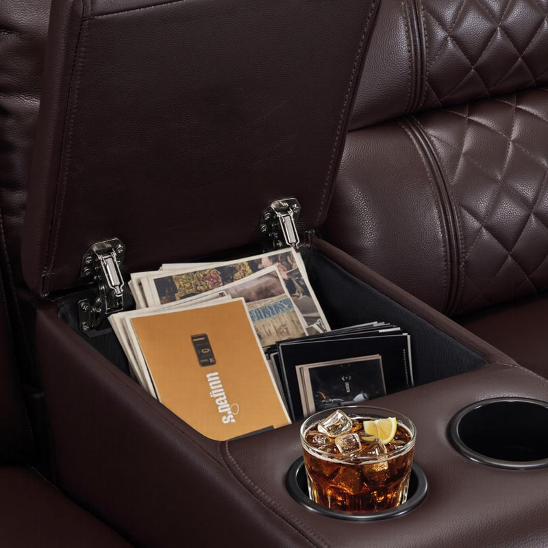 Power Reclining Loveseat Sofa with Adjustable Headrests and Console, Home Theater Seating, Brown