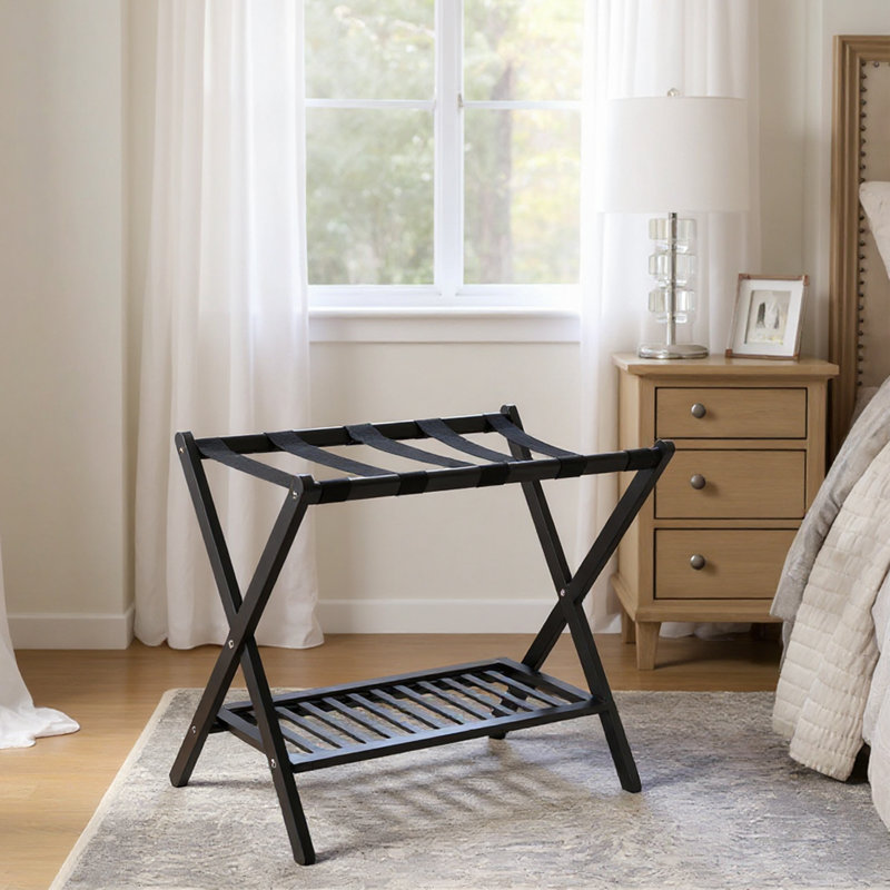 Folding Bamboo Luggage Rack, Black