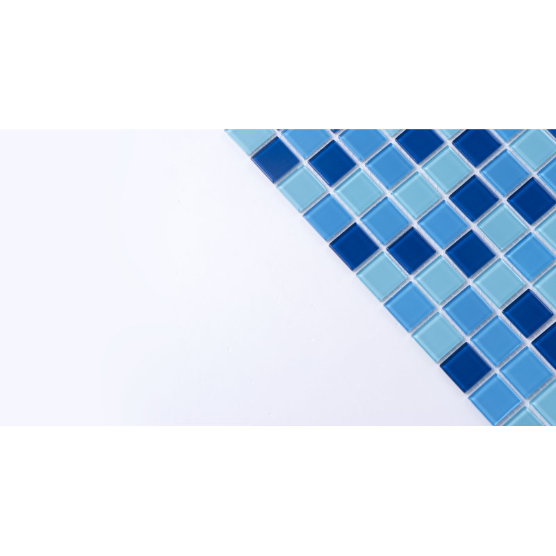 1" x 1" Straight Edge Glass Mosaic Tile, Shades of Blue