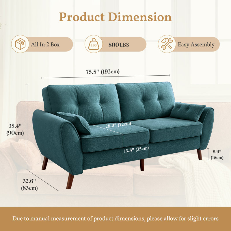 Modern Upholstered Loveseat, Blue
