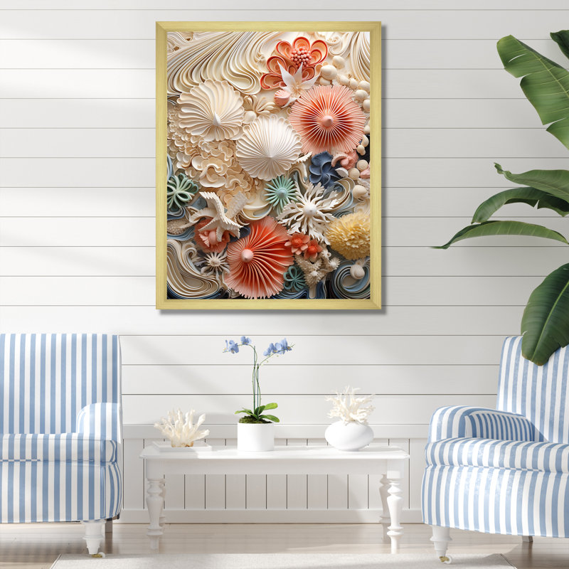 Créatures marines luxuriantes sur toile, H 32 po x l 24 po x P 1 po, Cadre doré simple