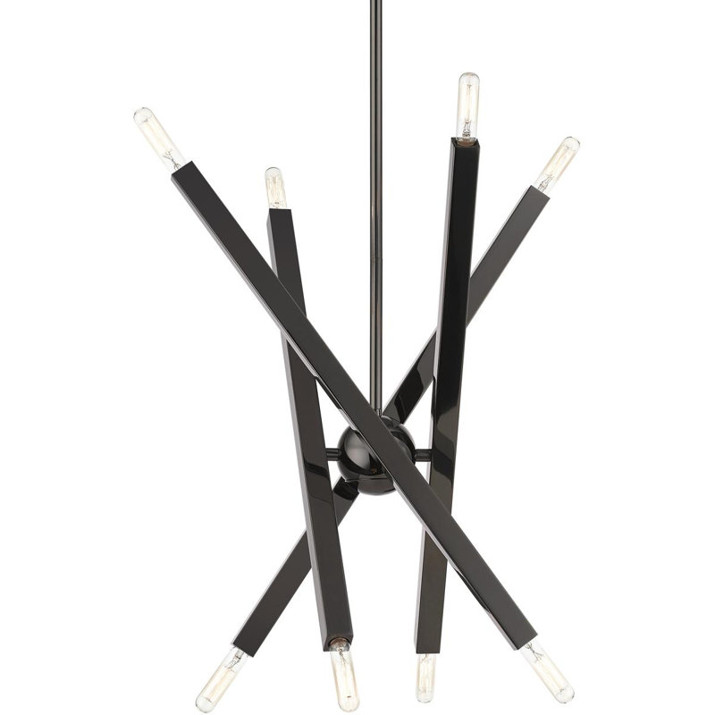 Lustre linéaire spoutnik moderne à 8 lumières Mallik, H 26 po x l 11 po x P 8 po, Laiton antique