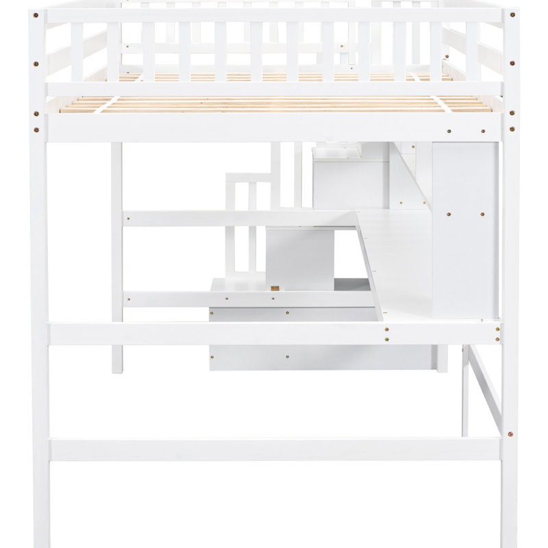 Full Loft Bed With Built-in Desk And Storage In White - Transform Your Bedroom Into A Cozy, Practical Elegant Space Size Desk, Bookshelves Create Stylish