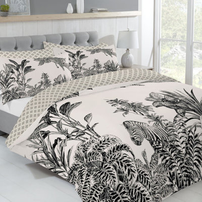 NightComfort Monochrome Zebra Palm Duvet Cover Set With Pillowcase