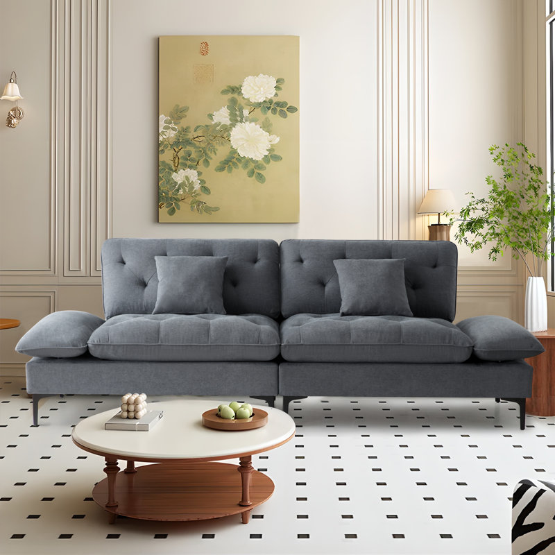 75.6'' Upholstered Deep Sofa with Foldable Armrests, Gray