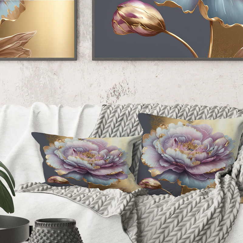 Coussin imprimé de fleurs mauve simple I, H 12 po x l 20 po, Rectangulaire
