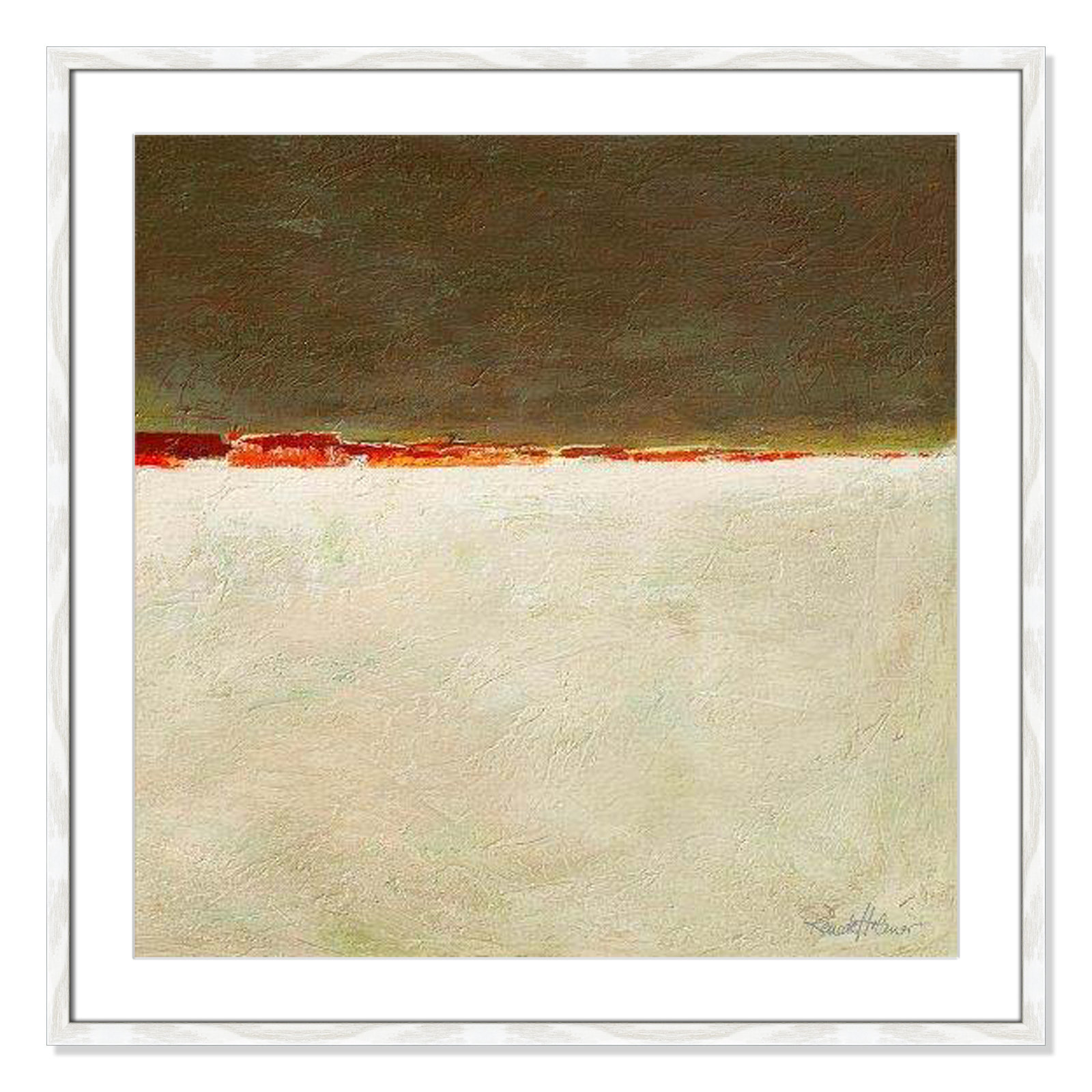 Orange Horizon I by Renate Holzner - Print, 32" H x 32" W x 0.75" D, White Framed