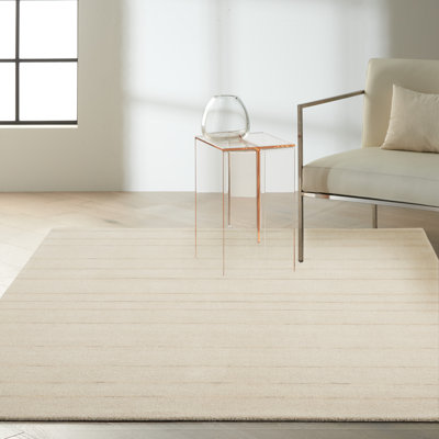 Tapis rayé ivoire en laine fabriqué à la main Halo