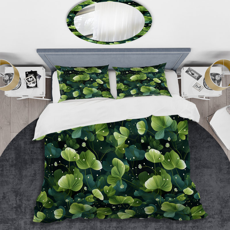 Literie verte à feuilles de wasabi I, Housse de couette simple + 1 taie décorative stan