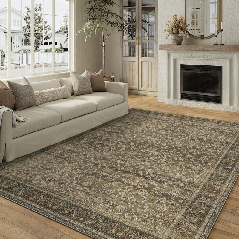 Tapis floral rétro brun, Rectangle 9 pi x 12 pi