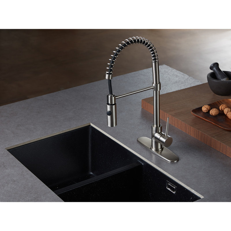 Kingston Brass New York Single-Handle 1-Hole Deck Mount Pre-Rinse Kitchen Faucet, Brushed Nickel