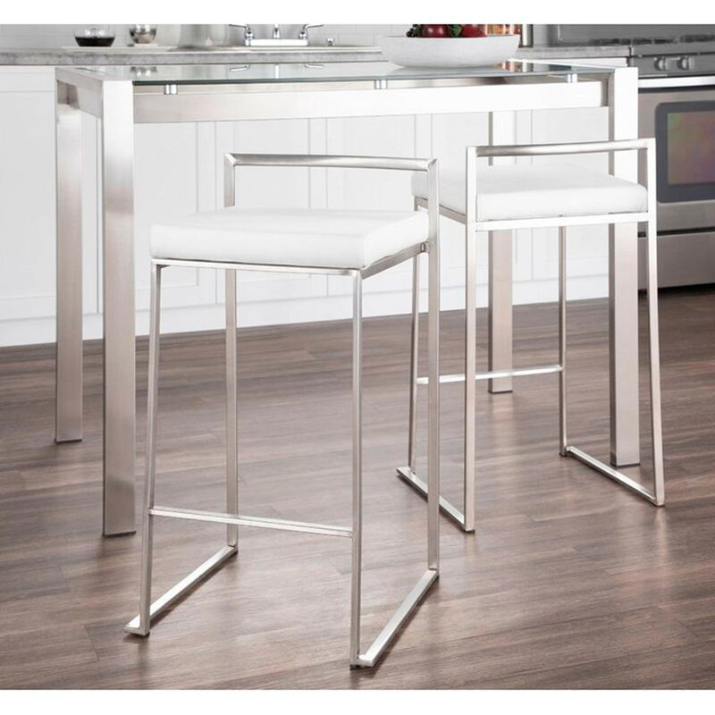 Tabouret Dayan blanc avec base chromée, Chrome, White