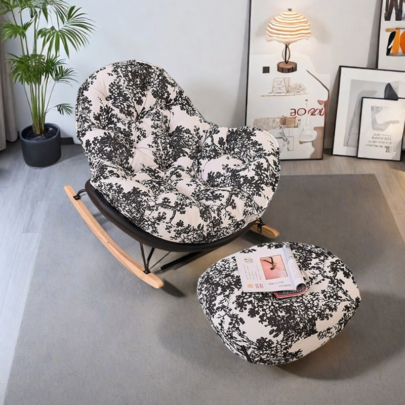 Ergonomically designed Chenille rocking chair, Black/White