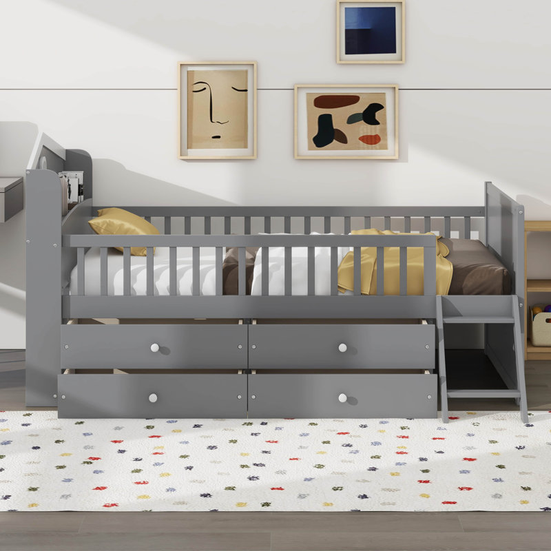Lit simple avec rangement 4 tiroirs, gris