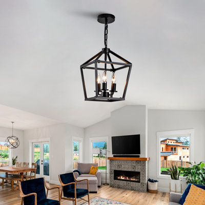 Luminaire de style lustre campagnard industriel à 3 lumières de style campagnard avec cage ouverte rustique et hauteur de suspension réglable, base E12 pour îlot de cuisine, salle à manger, vestibule, vestibule