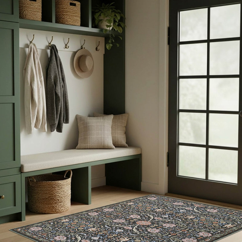 Tapis chenille imprimé lavable Hunter, Gris anthracite / bleu marine, 4 x 6