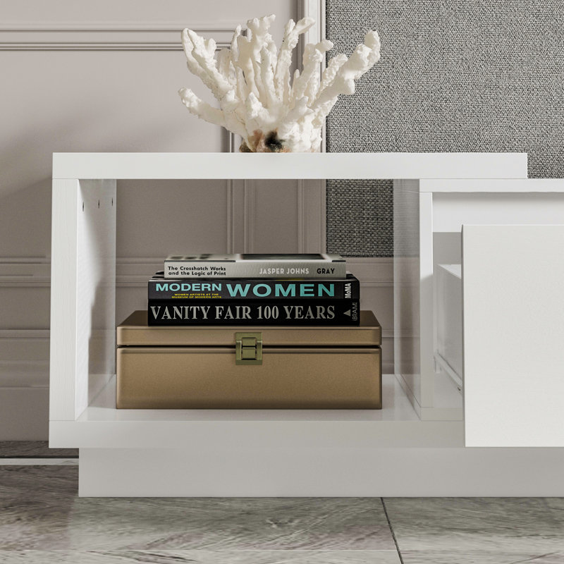 Engineered Wood Adjustable Entertainment Center With Extendable Tv Stand And Glass Door Bookcases (3-Piece Set), White