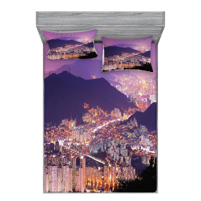 Ensemble de draps Skyline Of Busan, Ensemble de draps pour lit double avec un drap-hou