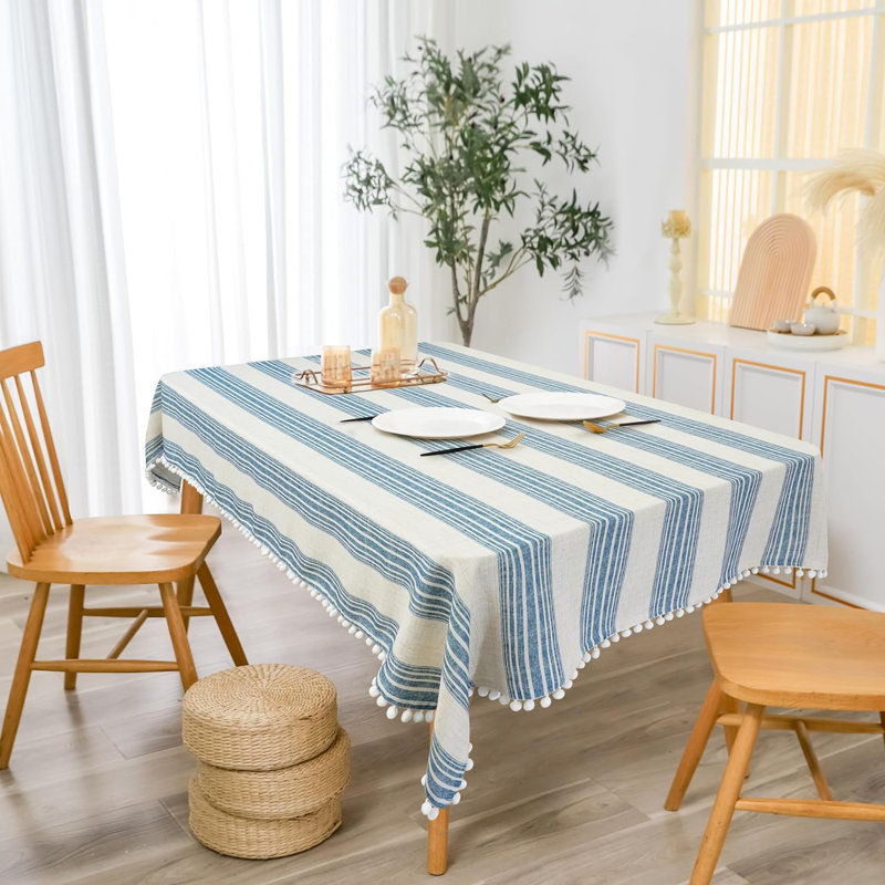 Cimdins Striped Linen Textured Tablecloth, 120" x 54", Jean Navy
