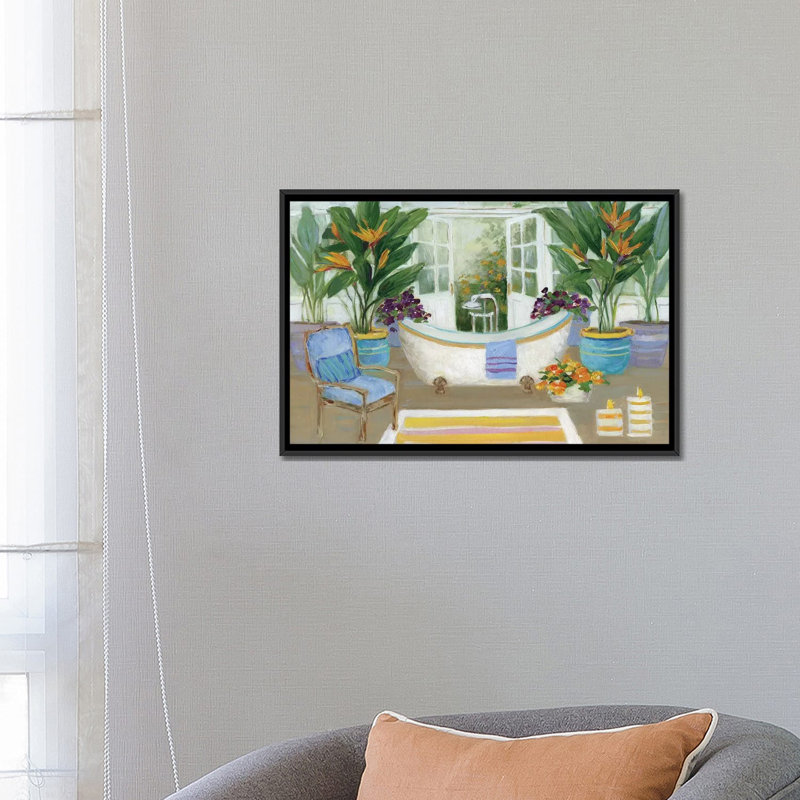 « tropical island spa i », impression sur toile, H 18 po x l 26 po x P 1,5 po, Toile avec cadre noir, Pas de tapis