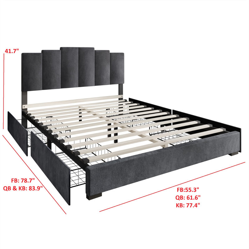 Lit plateforme avec rangement Cassonia, Gris foncé, Complète
