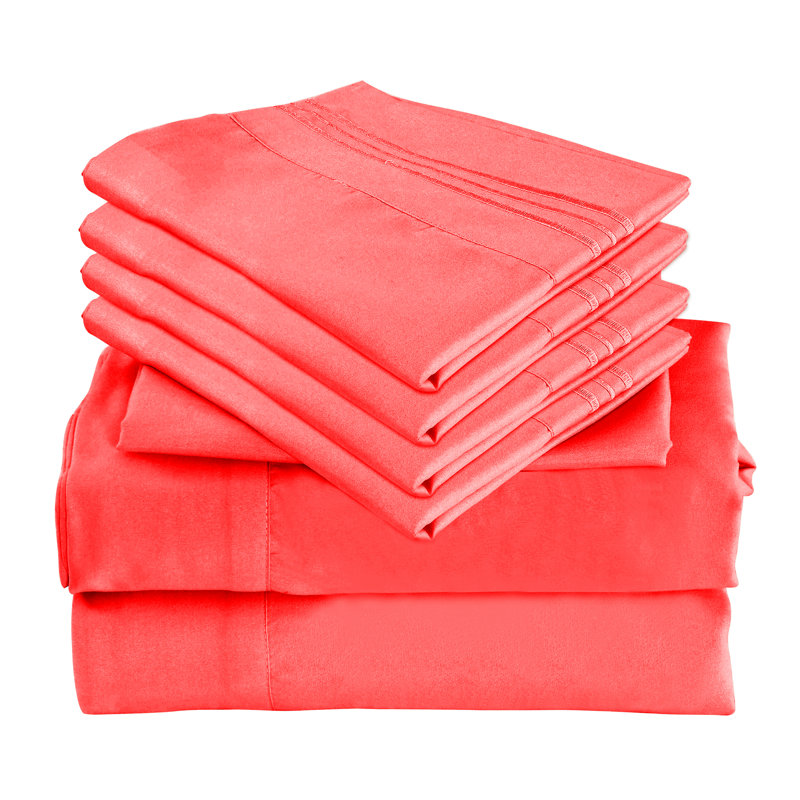 Premium Rayon From Bamboo 6 Pc Sheet Set With Deep Pockets, Cooling, Coral, Queen Sheet Set