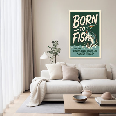 Retro Bass Fishing Sign Retro Vintage Fish Wall Art Print by Andreas Magnusson - Wrapped Canvas Print