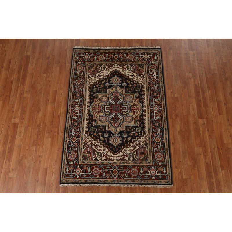 Tapis oriental en laine Heriz Serapi noué à la main 4 pi x 6 pi