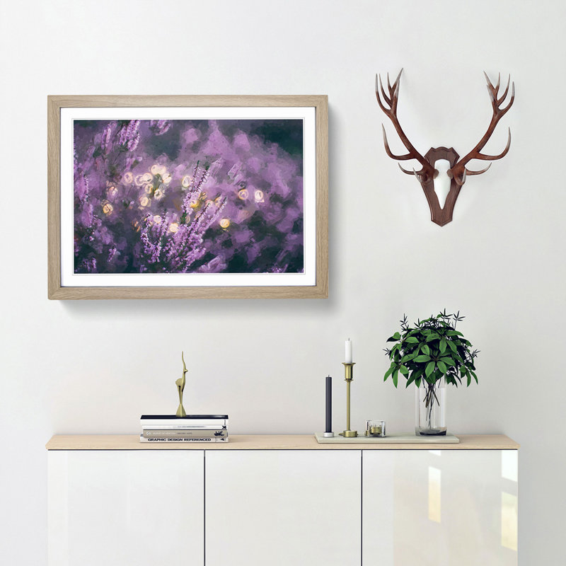 Purple Lavender in Abstract - Picture Frame Graphic Art Print on MDF, 35cm H x 50cm W x 2cm D, Oak