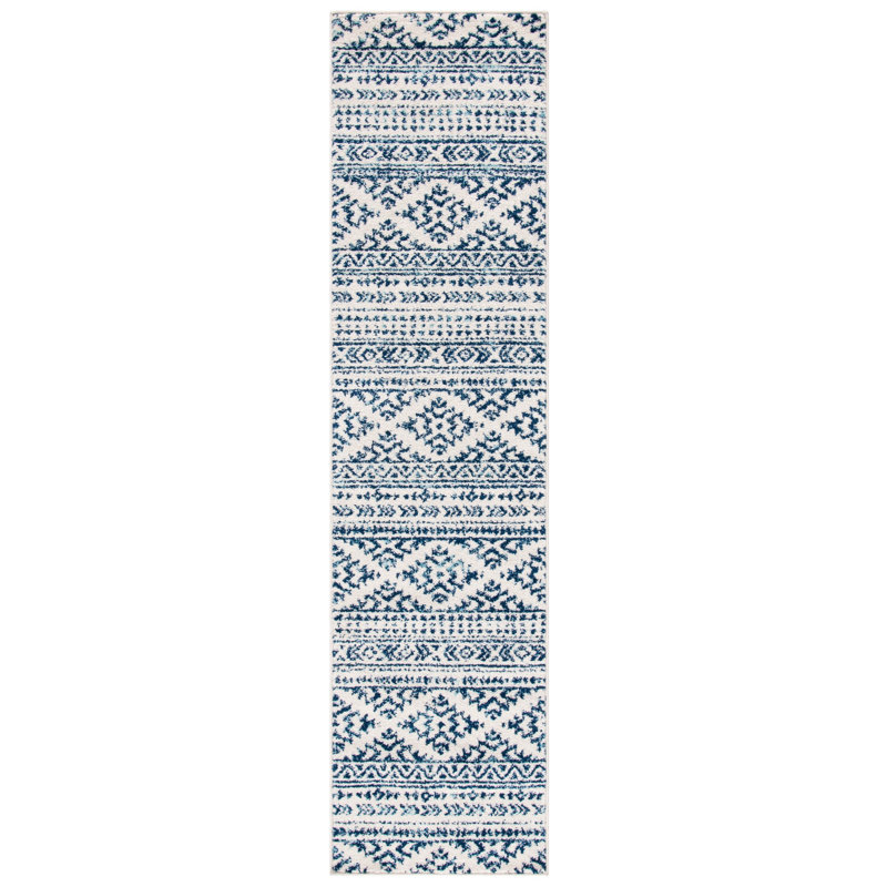 Tapis ivoire / bleu marine à motif géométrique Cobos, Rectangle 2 pi x 5 pi