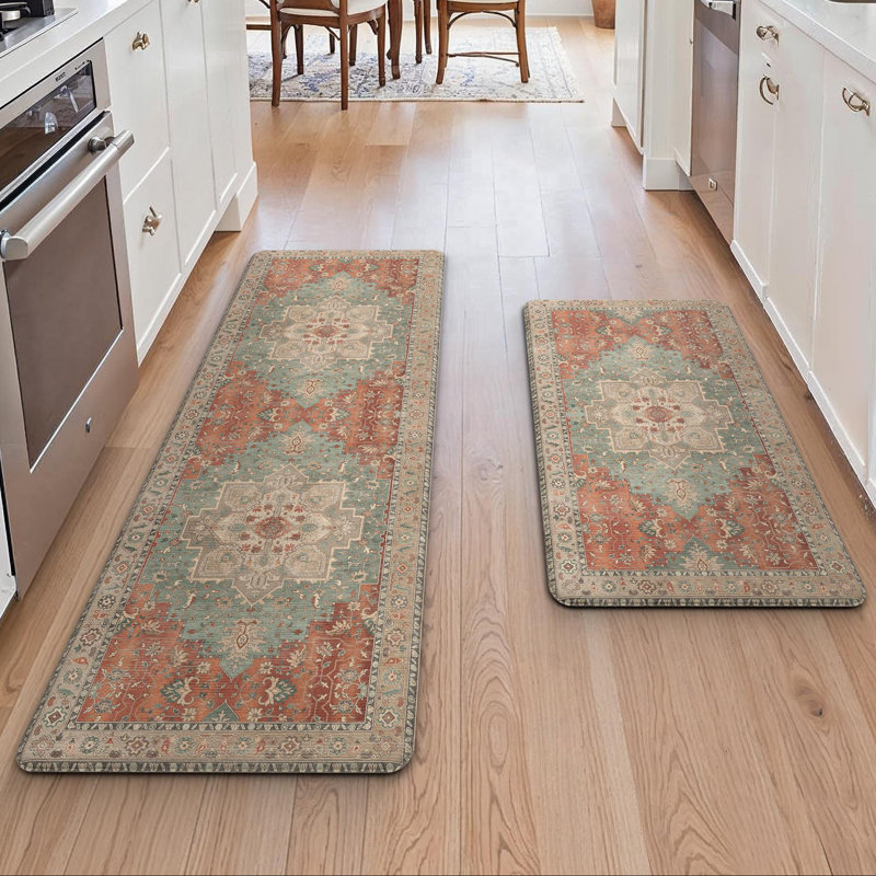 Comfort Rebound PVC Anti-Fatigue Kitchen Mats with Cushioned Support, Non-Skid, Water Resistant, Orange/Tan
