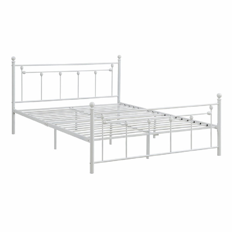 Élégant lit plateforme en métal de style victorien avec tête de lit surélevée et pied de lit, blanc, Blanc