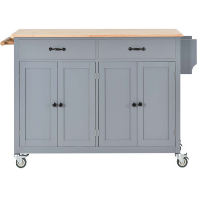 Kitchen Island Cart With Solid Wood Top And Locking Wheels,54.3 Inch Width,4 Door Cabinet And Two Drawers,Spice Rack, Towel Rack by Ophelia & Co.