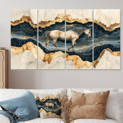 Modern Mustang Horse By The Golden River II - Horse Animal Wall Art - Modern Wall Art Canvas