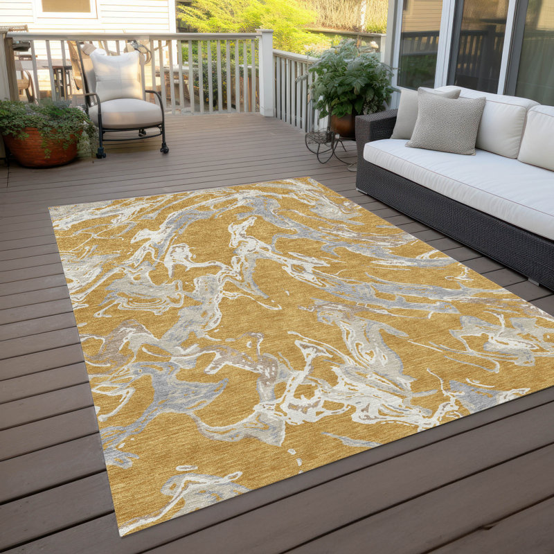 Tapis intérieur / extérieur doré lavable Lani , 9 pi x 12 pi