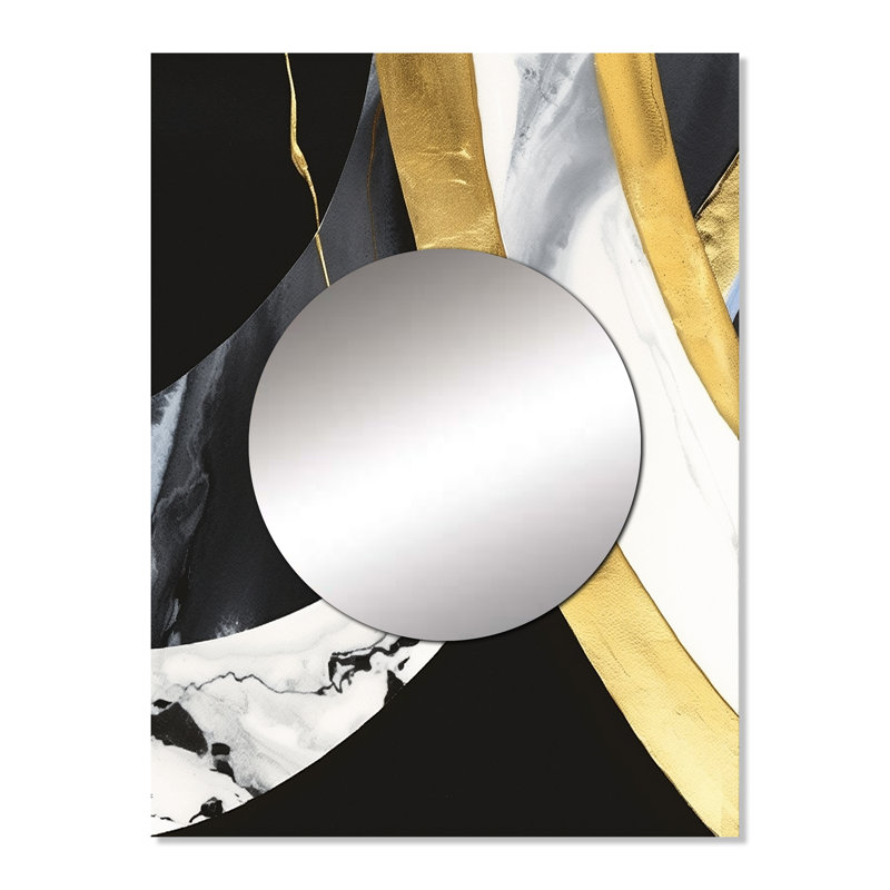 Ebben noir et or Harmony of Marble IV - grand miroir mural en marbre, miroir décoratif moderne, impression d'art en métal