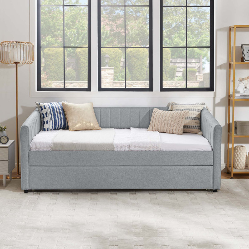 Daybed with Trundle Upholstered Sofa Bed, Gray, Twin