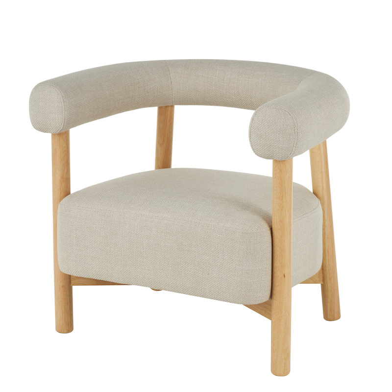 Sara Polyester Curved Back Mid Century Modern Round Boucle Beige Accent Chair with Light Brown Wood Frame