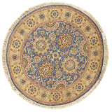 Hand Knotted Wool Area Rug in Blue And Gold