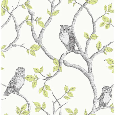 Woodland Owls Metallic Finish Wallpaper Roll