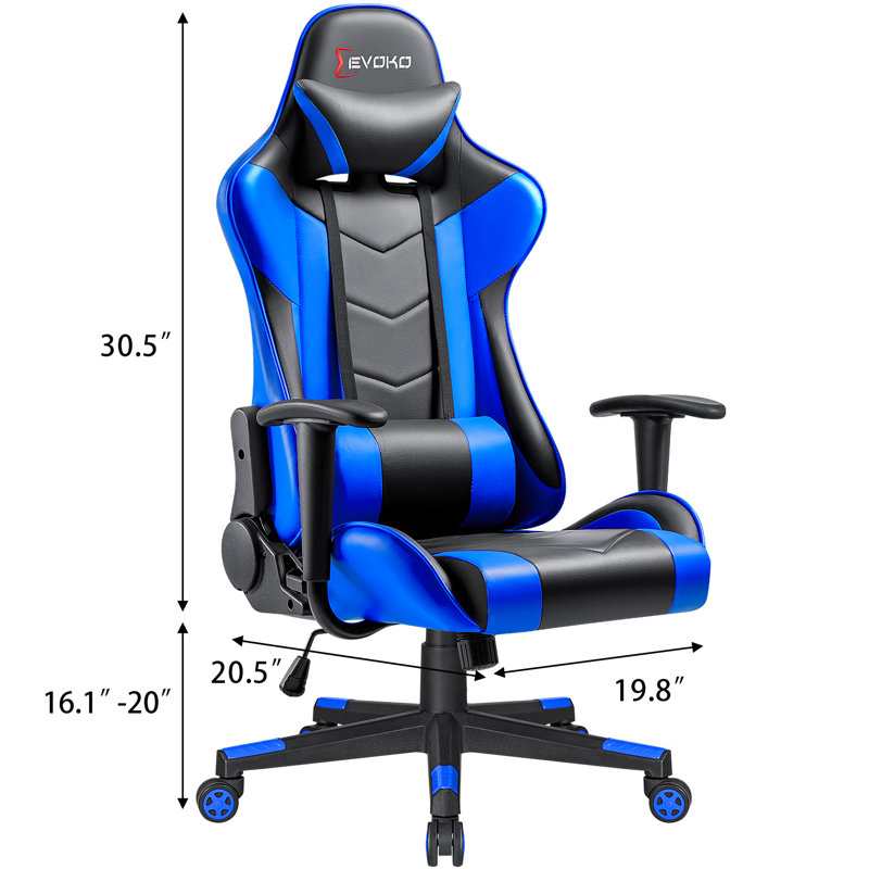 Devoko Adjustable Reclining Ergonomic Swiveling PC & Racing Game Chair, Blue/Black