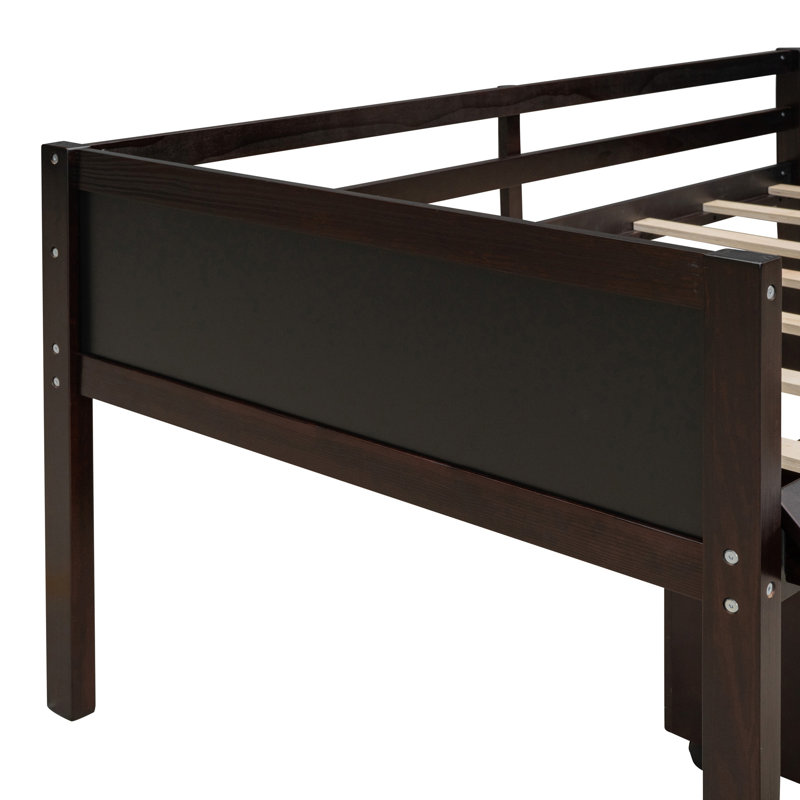 Lit mezzanine simple en bois de pin avec glissade, structure d'escalade et deux boîtes de rangement pour les chambres d'enfants