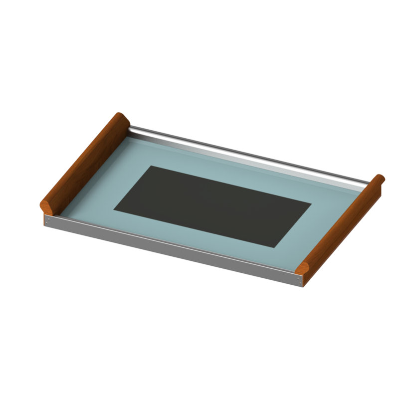 Rectangular Glass Ottoman Tray - 304 Stainless Steel & Solid Wood Oak Decorative Tray