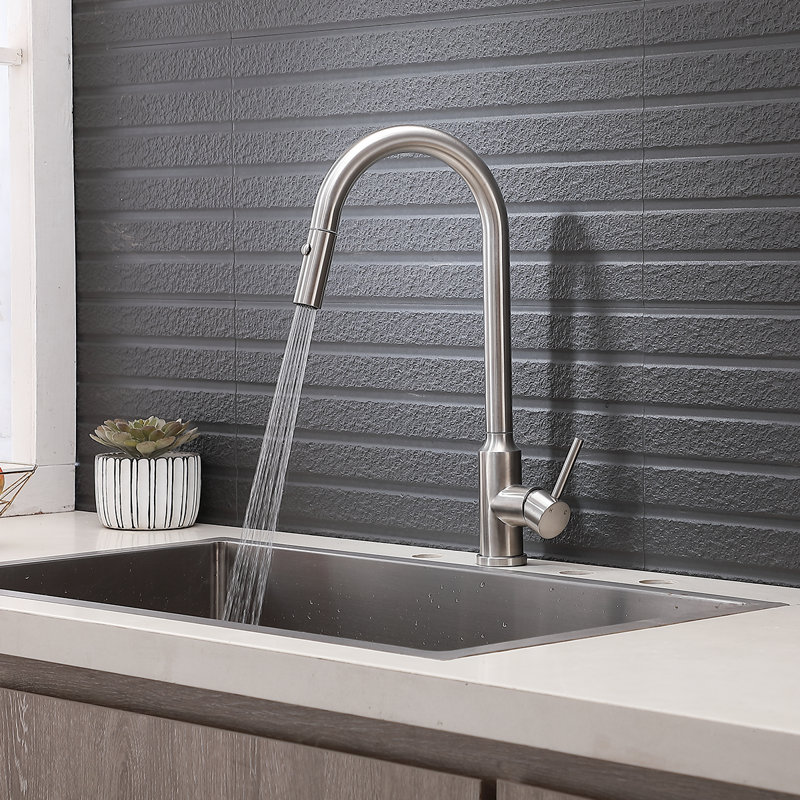 Modern Brushed Nickel Pull Out Kitchen Faucet